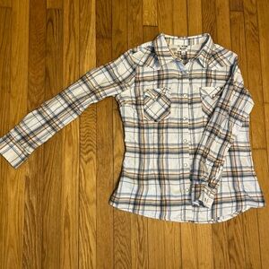 Women's Plaid Button Down Shirt - Blue and Orange